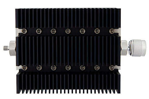 6 dB Fixed Attenuator, SMA Female To N Male Directional Black Anodized Aluminum Heatsink Body Rated To 100 Watts Up To 6 GHz