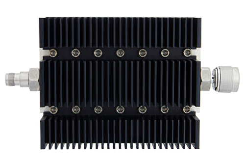 3 dB Fixed Attenuator, TNC Female To N Male Directional Black Anodized Aluminum Heatsink Body Rated To 100 Watts Up To 6 GHz