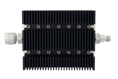 3 dB Fixed Attenuator, N Male To TNC Female Directional Black Anodized Aluminum Heatsink Body Rated To 100 Watts Up To 6 GHz