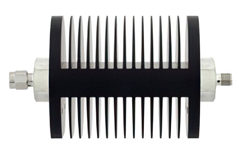 50 dB Fixed Attenuator, SMA Male to SMA Female Black Anodized Aluminum Heatsink Body Rated to 25 Watts Up to 6 GHz