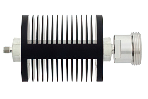 6 dB Fixed Attenuator, SMA Female to 7/16 DIN Female Black Anodized Aluminum Heatsink Body Rated to 25 Watts Up to 7.5 GHz