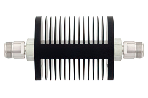 30 dB Fixed Attenuator, N Female to N Female Black Anodized Aluminum Heatsink Body Rated to 25 Watts Up to 18 GHz