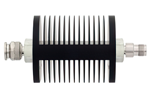 6 dB Fixed Attenuator, TNC Male to TNC Female Black Anodized Aluminum Heatsink Body Rated to 25 Watts Up to 18 GHz