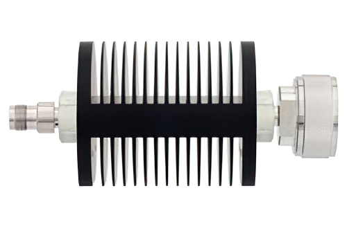 6 dB Fixed Attenuator, TNC Female to 7/16 DIN Male Black Anodized Aluminum Heatsink Body Rated to 25 Watts Up to 7.5 GHz