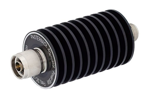20 dB Fixed Attenuator, N Male to N Female Black Anodized Aluminum Heatsink  Body Rated to 50 Watts Up to 3 GHz