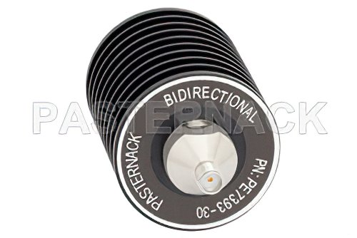 30 dB Fixed Attenuator, SMA Male to SMA Female Black Anodized Aluminum Heatsink Body Rated to 25 Watts Up to 4 GHz