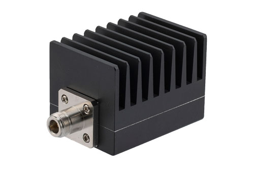 2 dB Fixed Attenuator, N Male to N Female Black Anodized Aluminum Heatsink Body Rated to 50 Watts Up to 4 GHz