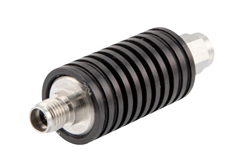 20 dB Fixed Attenuator, SMA Male to SMA Female Black Anodized Aluminum Heatsink Body Rated to 10 Watts Up to 6 GHz