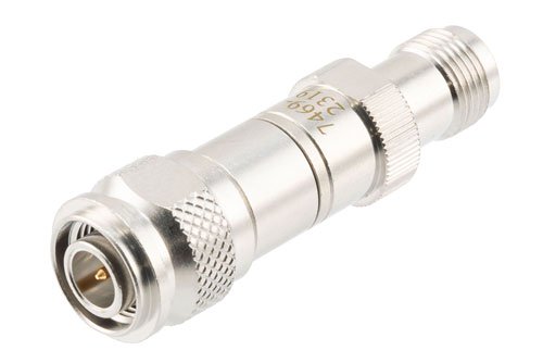 1 dB Fixed Attenuator, TNC Male to TNC Female Brass Body Rated to 2 Watts, DC to 12 GHz