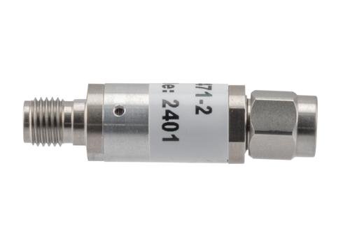 2 dB Fixed Attenuator, 3.5mm Male to 3.5mm Female Aluminum Body Rated to 2 Watts Up to 26.5 GHz
