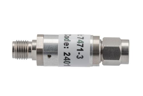 3 dB Fixed Attenuator, 3.5mm Male to 3.5mm Female Aluminum Body Rated to 2 Watts Up to 26.5 GHz