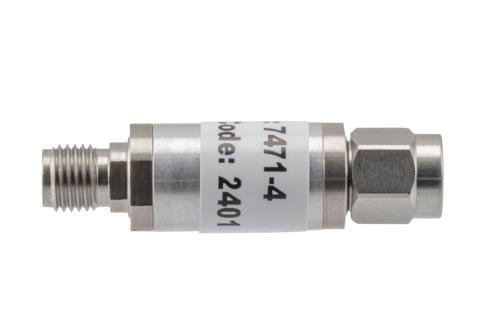 4 dB Fixed Attenuator, 3.5mm Male to 3.5mm Female Aluminum Body Rated to 2 Watts Up to 26.5 GHz