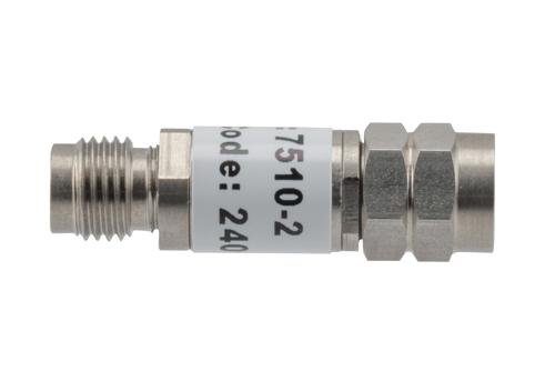 2 dB Fixed Attenuator, 2.4mm Male to 2.4mm Female Stainless Steel Body Rated to 2 Watts Up to 50 GHz