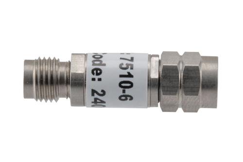 6 dB Fixed Attenuator, 2.4mm Male to 2.4mm Female Stainless Steel Body Rated to 2 Watts Up to 50 GHz