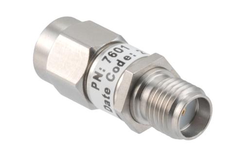 2dB RF fixed attenuator 2W, DC to 3GHz, SMA male to female, Stainless Steel