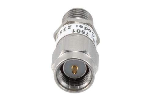 40dB RF fixed attenuator 2W, DC to 3GHz, SMA male to female, Stainless Steel