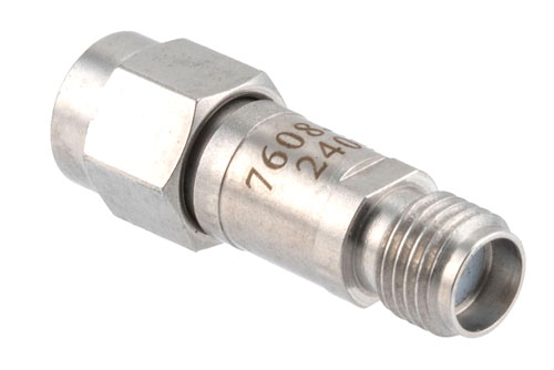 20 dB RF fixed attenuator 2W, DC to 6GHz, SMA Male to SMA Female, Stainless Steel