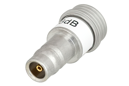 6 dB Fixed Attenuator, QN Male to QN Female Brass Tri-Metal Body Rated to 1 Watt Up to 3 GHz