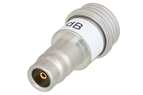 9 dB Fixed Attenuator, QN Male to QN Female Brass Tri-Metal Body Rated to 1 Watt Up to 3 GHz