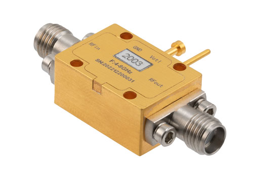 Analog Phase Shifter, 4 GHz to 8 GHz, 180 degree Phase Range, 0V to +10V Control Voltage, Max Pin +27 dBm, SMA