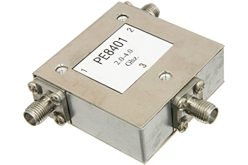 Circulator with 18 dB Isolation from 2 GHz to 4 GHz, 10 Watts and SMA Female