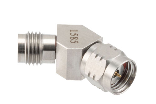 RF Adapter, 45 Degree Angle 1.85mm Male to 1.85mm Female 67GHz VSWR 1.35