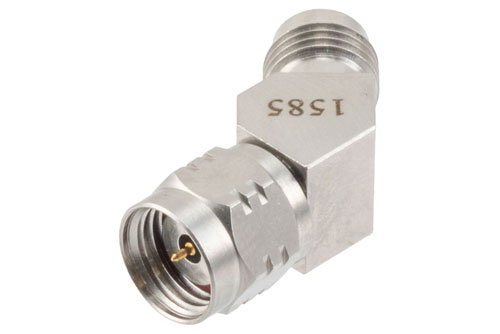 RF Adapter, 45 Degree Angle 1.85mm Male to 1.85mm Female 67GHz VSWR 1.35