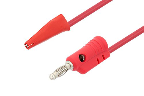 Banana Plug to Mini Alligator Clip Cable 18 Inch Length Using Red Wire