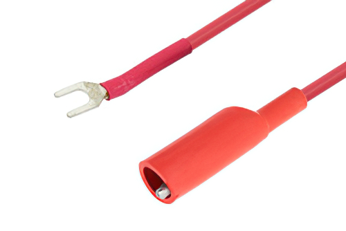 Alligator Clip to Spade Lug Cable 12 Inch Length Using Red Wire