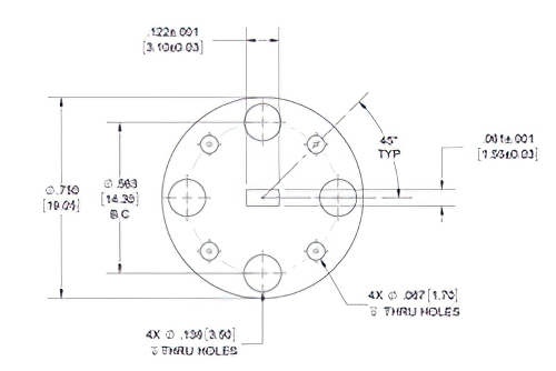 WR-12 Waveguide Shim, UG-Cover Round flange, 2mm Brass