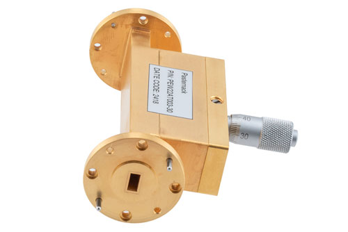 WR-22 Waveguide Continuously Variable Attenuator, 0 to 30 dB, from 33 GHz to 50 GHz, UG-383/U Round Cover Flange, Dial