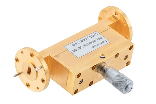 WR-22 Waveguide Continuously Variable Attenuator, 0 to 30 dB, from 33 GHz to 50 GHz, UG-383/U Round Cover Flange, Dial