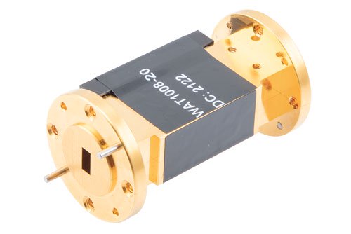 WR-22 Waveguide Fixed Attenuator, 20 dB, from 33 GHz to 50 GHz, UG-383/U Round Cover Flange, 4W Power