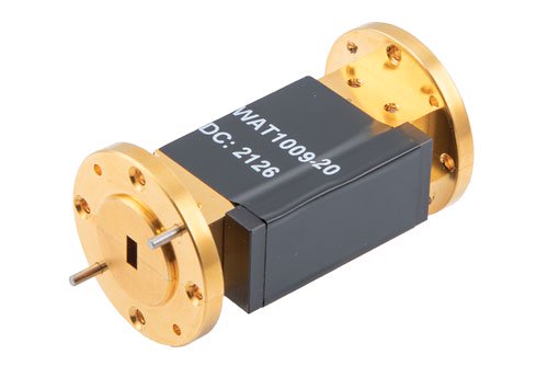 WR-19 Waveguide Fixed Attenuator, 20 dB, from 40 GHz to 60 GHz, UG-383/U-Mod Round Cover Flange, 3W Power