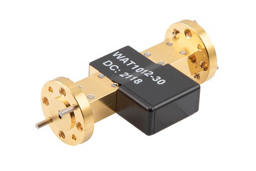 WR-10 Waveguide Fixed Attenuator, 30 dB, from 75 GHz to 110 GHz, UG-387/U-Mod Round Cover Flange, 1W Power