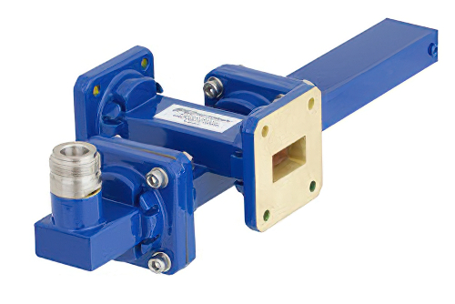 WR-75 Waveguide 40 dB Crossguide Coupler, Square Cover Flange, N Female Coupled Port, 10 GHz to 15 GHz, Bronze