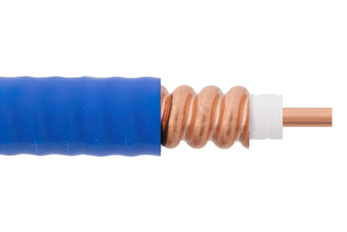 Low Loss SPP-250-LLPL Plenum Rated Corrugated Coax Cable with Blue FEP Jacket Superflexible