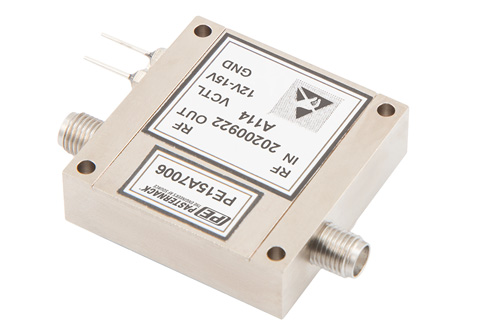 40 dB Variable Gain Amplifier, 15 dBm P1dB, 6 GHz to 18 GHz, 20 dB Gain Control, 5 dB NF, SMA