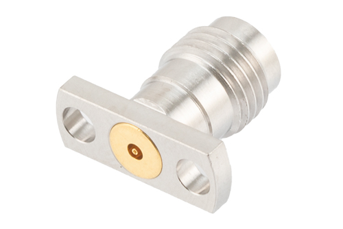1.85mm Female Field Replaceable Connector 2 Hole Flange Mount 0.009 inch Pin, .355 inch Hole Spacing with Metal Contact Ring