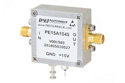 PE15A1045 - 2 dB NF Low Noise Amplifier, Operating from 1 MHz to 500 MHz with 33.5 dB Gain, 13 dBm P1dB and SMA