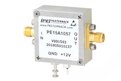 PE15A1057 - 1 dB NF Low Noise Amplifier, Operating from 20 MHz to 1.5 GHz with 20 dB Gain, 17 dBm P1dB and SMA