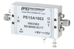 PE15A1063 - 40.5 dB Gain, 34 dBm IP3, 0.9 dB NF, 20 dBm Psat, 10 MHz to 600 MHz, Low Noise Amplifier, SMA
