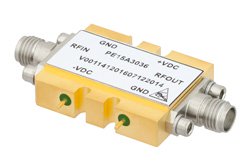 PE15A3036 - 600 mW P1dB, 10 MHz to 15 GHz, Medium Power Broadband Amplifier, 12 dB Gain, 4.5 dB NF, SMA