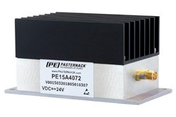 PE15A4072 - 40 dB Gain, 4 Watt P1dB, 20 MHz to 1 GHz, GaN Power Amplifier, SMA, 44 dBm IP3, 32% PAE, 6 dB NF, with Heatsink