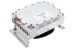 PE15A5078 - 45 Watt GaN Power Amplifier with Integrated Heatsink and Cooling fan, 800 MHz to 2000 MHz, Class AB, L-Band, 45% Efficiency, 28V, SMA