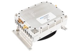 PE15A5080 - 20 Watt GaN Power Amplifier with Integrated Heatsink and Cooling fan, 4400 MHz to 4900 MHz, Class AB, C-Band, 30% Efficiency, 28V, SMA