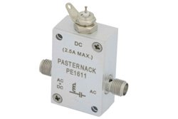 PE1611 - 10 MHz to 2.5 GHz SMA Bias Tee Rated to 2500 mA and 100 Volts DC