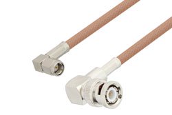 PE3016LF - BNC Male Right Angle to SMA Male Right Angle Cable Using RG400 Coax , LF Solder