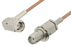 PE3152LF - SMA Male Right Angle to SMA Female Bulkhead Cable Using RG178 Coax, RoHS