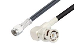 PE33002LF - BNC Male Right Angle to SMA Male Cable Using RG58 Coax, LF Solder